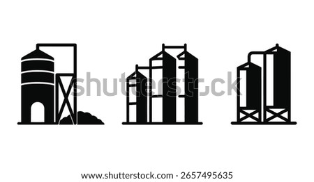 A black and white image of a silo icon vector set