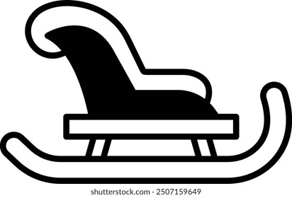 A black and white image of a sleigh with a chair on it. The chair is the main focus of the image, and it is a comfortable and inviting piece of furniture