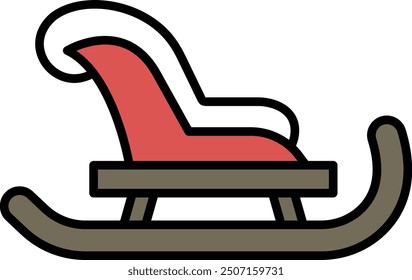 A black and white image of a sleigh with a chair on it. The chair is the main focus of the image, and it is a comfortable and inviting piece of furniture