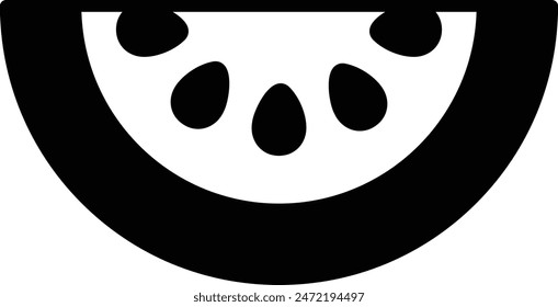 A black and white image of a slice of watermelon. The slice is cut in half, and the seeds are visible. The image has a simple and minimalistic design, with the focus on the watermelon slice