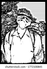 black and white image of someone blending into a wall. This picture is suitable for posters or book covers.