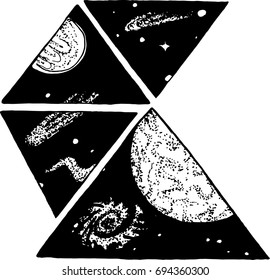 Black and white image of space. Geometric pattern of the universe
