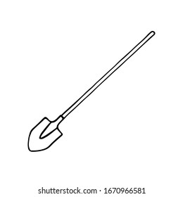 Black and white image of a spade. Vector illustration. Hand-drawn doodle for design, web, icons, children's illustrations.
