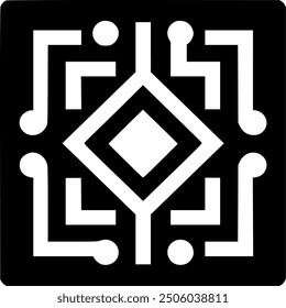 A black and white image of a square with a diamond shape in the middle. The square is surrounded by a circle and a triangle. The image has a modern and abstract feel to it