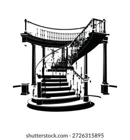 a black and white image of a staircase with railing