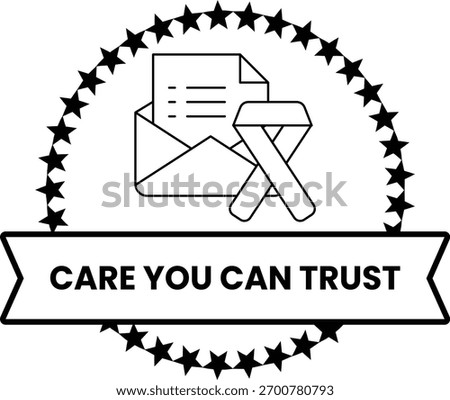 A black and white image of a star with a white envelope and a white x. The image is titled "Care You Can Trust"
