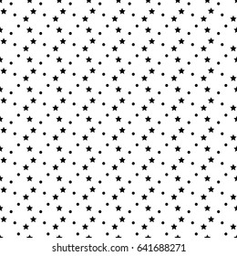 Black and white image of stars and streamers. Star seamless pattern background. Design pattern for christmas card, new year invitation, poster, book cover, textile fabric, garment. 