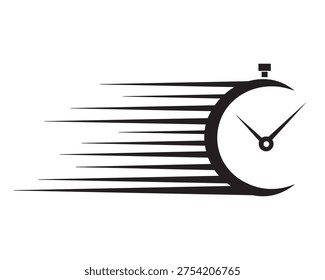 A black and white image of a stopwatch with motion lines indicating speed and urgency