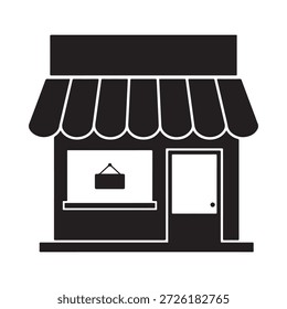 a black and white image of a storefront with a door and window