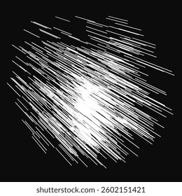 A black and white image of a white streak of light in the sky. The image is abstract and has a sense of movement and energy