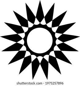 Black and white image of the sun. Sun symbol