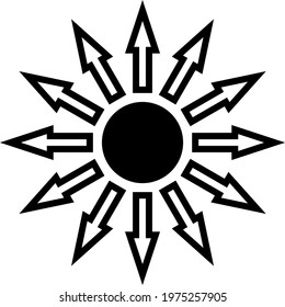 Black and white image of the sun. Sun symbol