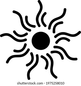 Black and white image of the sun. Sun symbol