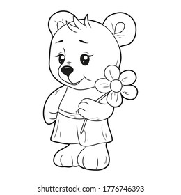 Imagen en blanco y negro de un oso de peluche. Ilustración vectorial. Libro de coloración para niños