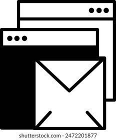 A black and white image of three envelopes stacked on top of each other. The envelopes are all different sizes and are placed on top of a white background. Concept of organization and order
