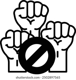 A black and white image of three hands holding up a no sign. The image conveys a message of unity and resistance against oppression