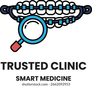 A black and white image of a toothbrush with a magnifying glass on it. The image is titled "Smart Medicine" and is from the company "Trusted Clinic"