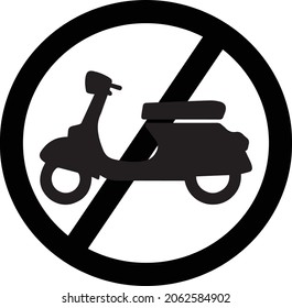 Black and white image of a traffic sign prohibiting a Vespa motorcycle passing through