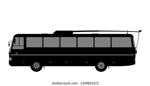 Black and white image of the trolleybus. Vector illustration.