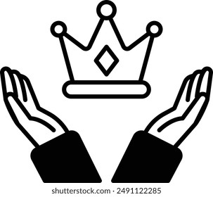 A black and white image of two hands holding a crown. Concept of protection and authority, as if the crown is being held over someone or something. The black and white color scheme adds a timeless