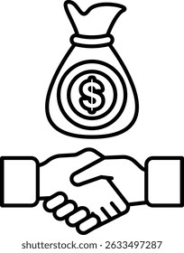 Ein Schwarz-Weiß-Bild von zwei Händen, die eine Tüte Geld schütteln. Konzept einer Finanztransaktion oder -vereinbarung zwischen zwei Parteien. Die Szene ist ernst und professionell
