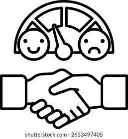 A black and white image of two people shaking hands with a speedometer in the background. Concept of agreement and collaboration between the two individuals