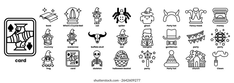 Uma imagem em preto e branco de uma variedade de personagens com temas de Halloween. A imagem é uma coleção de diferentes personagens, incluindo bruxas, esqueletos e outras criaturas assustadoras
