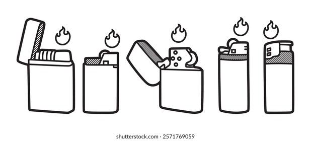 black and white image, vector, five lighters