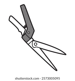 black and white image, vector, grass shears with spring