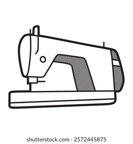 black and white image, vector industrial sewing machine tilted to the left