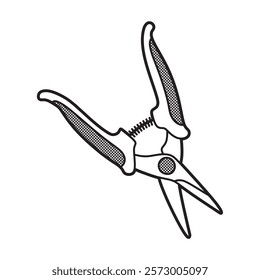 black and white image, vector, plant shears with spring