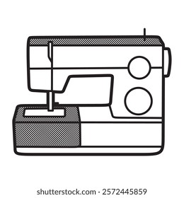 black and white image, vector portable sewing machine box, side view