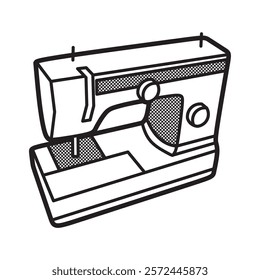 black and white image, vector portable sewing machine box, top view