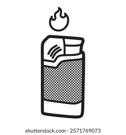 black and white image, vector, regular lighters with fire