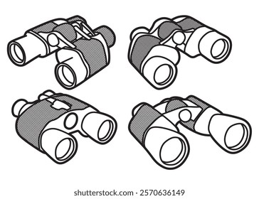 black and white image vector, set of four simple binoculars
