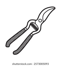 black and white image, vector, twig scissors in the middle
