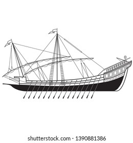 black and white image of the Venetian galley. vector illustration. EPS 8.