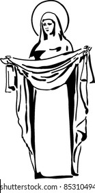 black and white image of the Virgin Mary