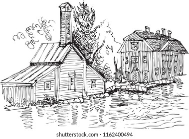 Black and white images of the Finnish country house
