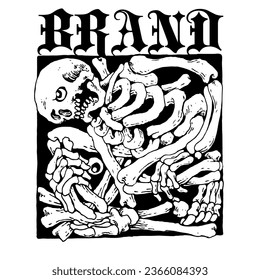Black and white images, stacked human skeletons, are very suitable for dark art merchandise purposes.
