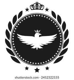 Schwarz-weißes Kaiseradler-Emblem mit Lorbeerkranz auf weißem Hintergrund