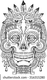 black and white indian skull with jewelry, vector