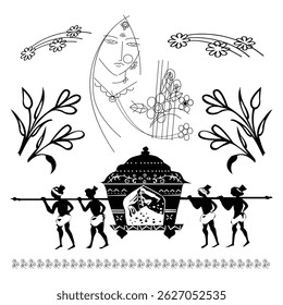 Black and White Indian Wedding Palanquin Illustration