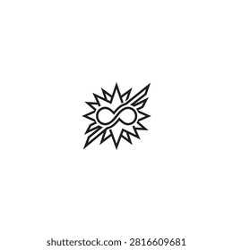 Black and white infinity symbol with sunburst design