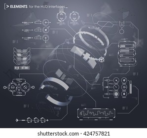 black and white infographic elements. HUD UI for web and app. Futuristic user interface. Template UI for app and virtual reality.