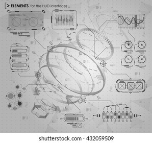 black and white infographic elements. HUD UI for web and app. Futuristic user interface. Abstract virtual graphic 