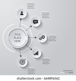 Black and white Infographics with 5 elements on the left side