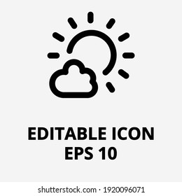 Black and white information icon. Isolated editable vector icon. Sunshine and Cloud. Sunny and cloudly Weather 