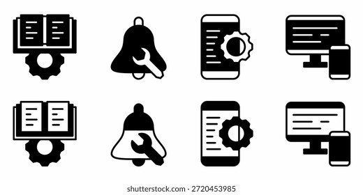 Conjunto de iconos de tecnología de la información en blanco y negro. Diseño de Vector de stock.