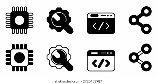 Schwarz-Weiß-Symbolsatz für Informationstechnologie. Stock-Vektordesign.